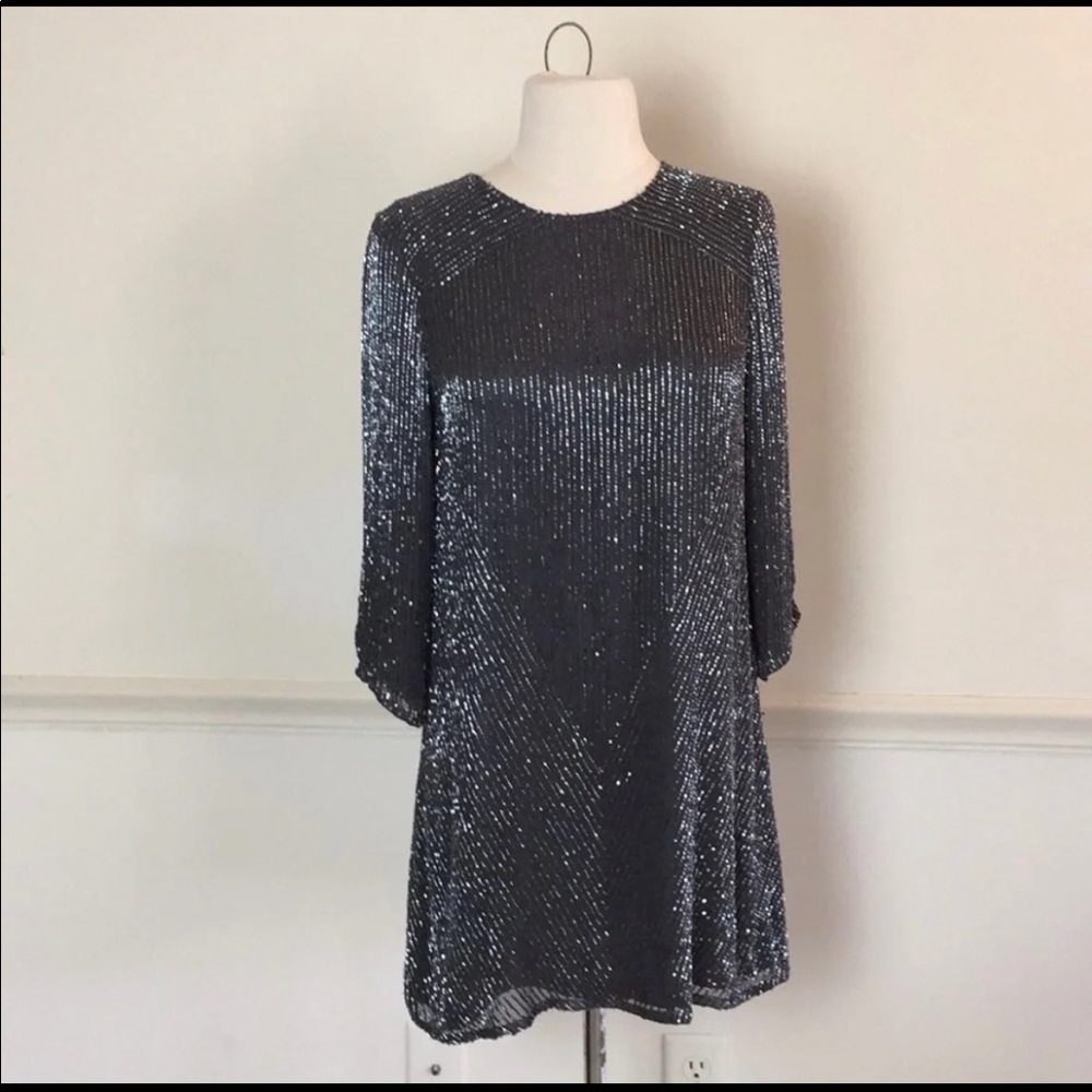 Parker grey beaded sheath dress sz small